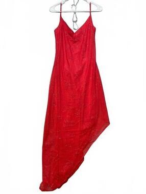 Morgan and Co Linda Bernell Vintage Red Glitter Asymmetrical Mesh Dress No Size